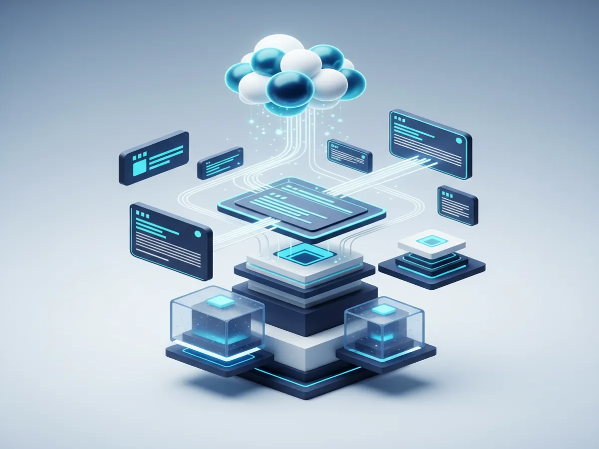 Integrated business technology tools and digital systems illustration